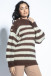 Button-up striped alpaca wool sweater F1763 choco