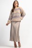 Kolorowy sweter z wełny w paski F1885 beige